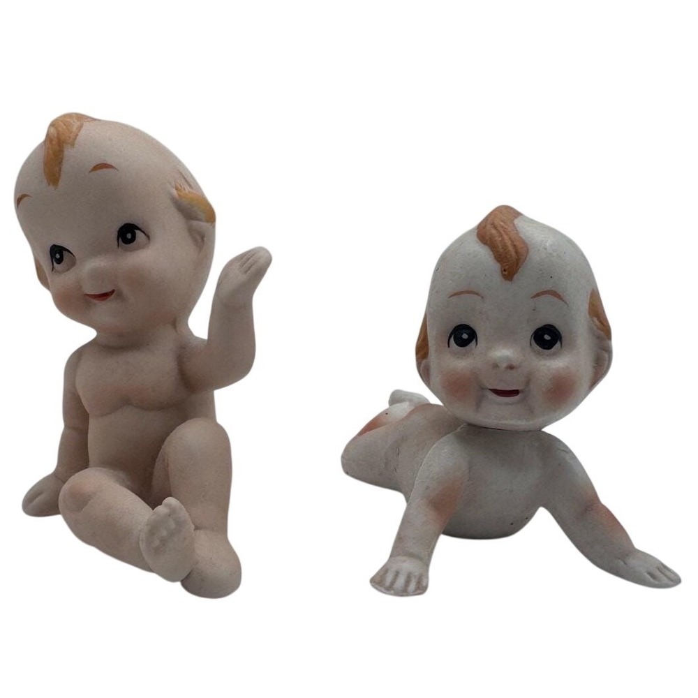 Vintage Lefton Kewpie Bisque Porcelain Baby Figurines Set of 2 Japan 4" Rare